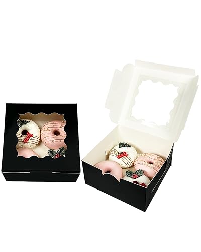 Miniatura 2 de 100 cajas de panadería negras con ventana de 6 x 6 x 3 pulgadas de grosor y resistentes cajas de pastelería de macarrones para panadería