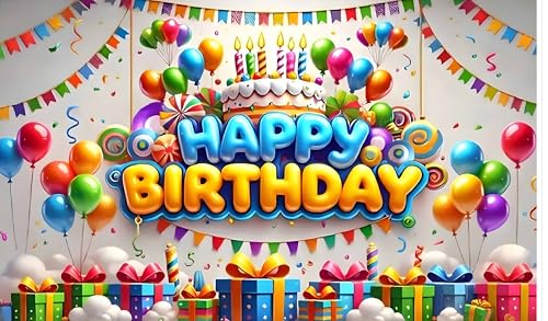 Image of Backdropon Balloon with Cake and Gift Themed Happy Birthday Design Backdrop for Birthday Decoration Traditional /Background Curtain Cloth for Party /Festival Size 5 Feet Height and 8 Feet Width(5 * 8)