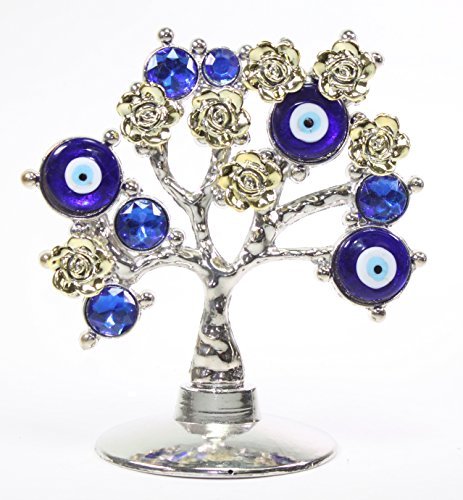 Turkish Blue Evil Eye Gold Flowers Money Fortune Tree...