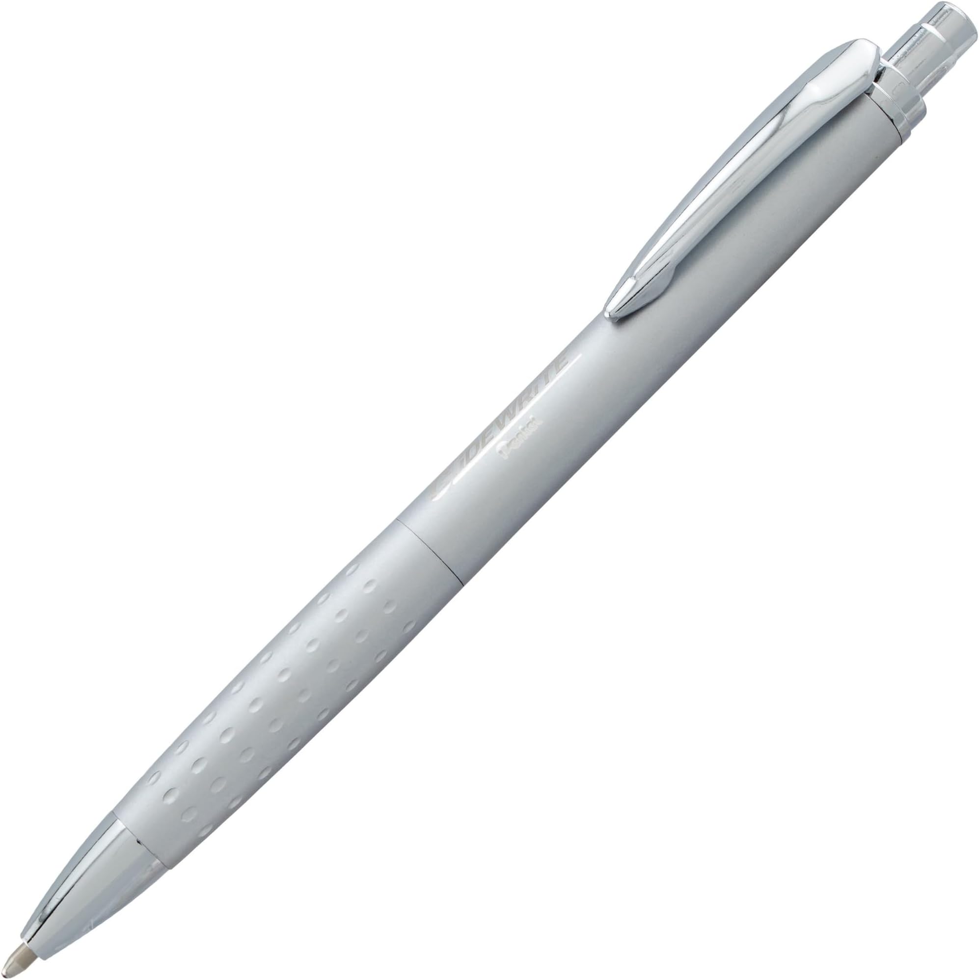 Pentel Glidewrite Executive Ballpoint Pen, (1.0mm) Medium, Silver Metal Barrel, Black Ink, Pack of 1 (BX970ZBP)