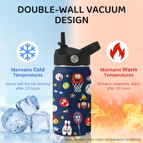 Image of Sports Water Bottle for Son & Daughter, Stainless Steel Insulated Tumbler with Straw Lid and Handle, 12oz Reusable Leak-Proof Bottle for Sports