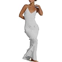 RanRui 3D Flower Maxi Dress Sexy Backless Dresses Long Sleeve Off the Shoulder Bodycon Knit Dress Beach Cover Up