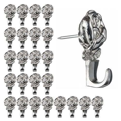 Image of 15 Pack Rose Shape Push Pin Hooks Picture Hangers for Hanging Or Holding Down Charts,Banners,Calendars,Posters,Picture,Photo Frame,Keys (Silver)