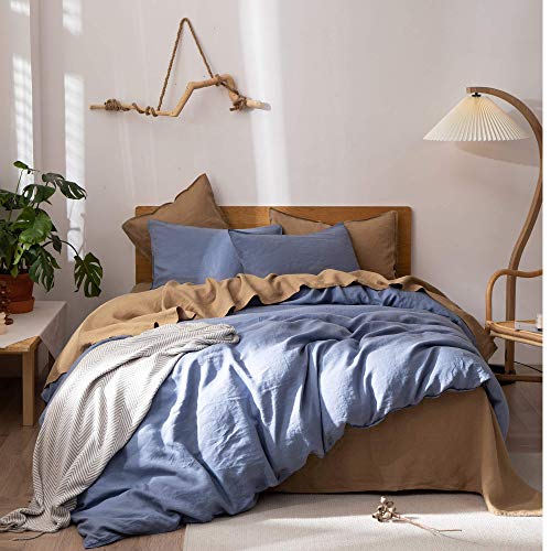 ATLINIA 100% Linen Duvet Cover Set, King Size, Washed 1 Linen Duvet Cover and 2 Linen Pillowcases, French Linen Bedding, Soft Breathable Comfort Bedding Set, Khaki Yellow - Thumbnail 3