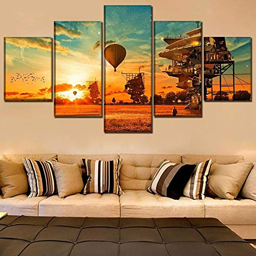 GSDFSD Canvas Prints Wall Art Steampunk Landscape 5 Pieces Painting Contemporary Picture Home Decoration for Bedroom Framed Ready to Hang steampunk buy now online