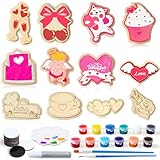 Toylink 12 Stück DIY Holz Kühlschrankmagnet Bastelset Kinder, Basteln Magneten Set mit Holzrohlinge & Magnete & Farben & Glitzerkleber, Kreatives für Mädchen Junge Kindergeburtstag (Valentinstag)