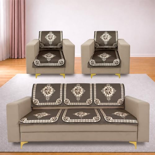 Image of Homerz Premium Waterproof Jasmine Joe Sofa Seat Cover - Floral Printed Sofa Protector | Non-Slip, Washable & Durable Sofa Protector (Coffee, 5 (3+1+1) Seater with Back)