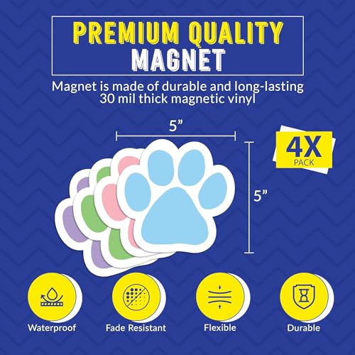 Image of Paw Locker Magnet 5 Inch 4 Pack, Dog Lover Gift, Made in USA | Heavy duty magnetic decal for car, truck, SUV or fridge, full color UV printed