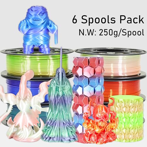 Image of MIKA3D Mixed 6 Spools Fast 2 Color Change 3D Printer Filament Bundle, It Packed with 6 Beautiful Color Change Silk PLA Filament, Each Spool 250g, 6 Spools, Total 1.5kg Silk PLA Bundle 250g X 6