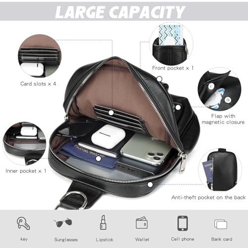 Sling Bag Crossbody Backpack - 2 in 1 Leather Cross Body Bag Fanny Pack with 2 Removable Straps4