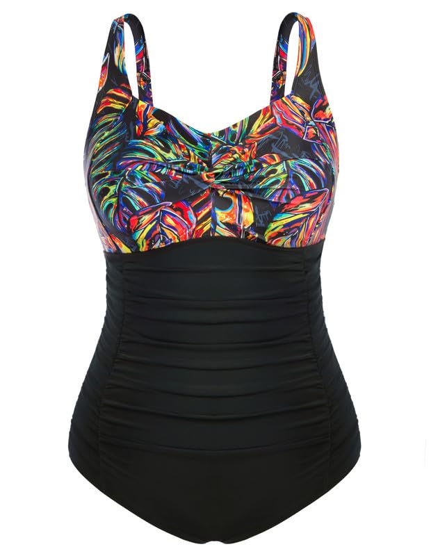 Hanna Nikole Damen Große Größen Einteiliger Badeanzug Bauchweg Bademode Swimsuit V-Ausschnitt Ruched Monokinis