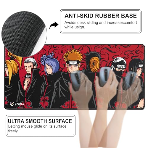 Image of Akatsuki Anime Mouse Pad 11x23 Inch 2mm Extended Gaming Desk Mat with Anti-Slip Rubber Base Mousepad for Smooth Surface Desk pad for PC & Laptop Use Waterproof & Stiched (Multicolour) Deskpad