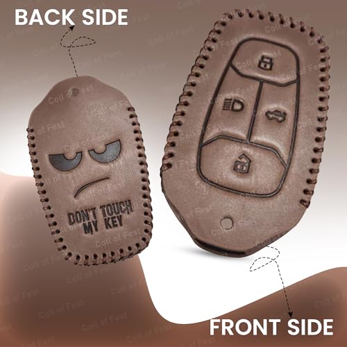 Image of Soft Handmade Leather Key Cover Compatible with Tata Nexon, Harrier | Safari | Altroz | Tigor | Ev | Punch | Tiago Ev Electric 4 Button Smart Key Protection with Keychain (Brown)