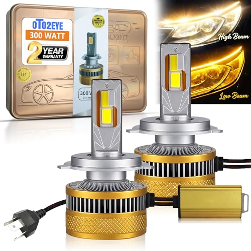 Image of OTOROYS 300W H4 / H19 LED Headlight Bulbs for Car & Motorcycle | 30000LM | Low Beam Yellow & High Beam Yellow-White |6500K| Dual Color H4 Headlamp | Plug & Play | Pack of 2 | 2 Years Warranty