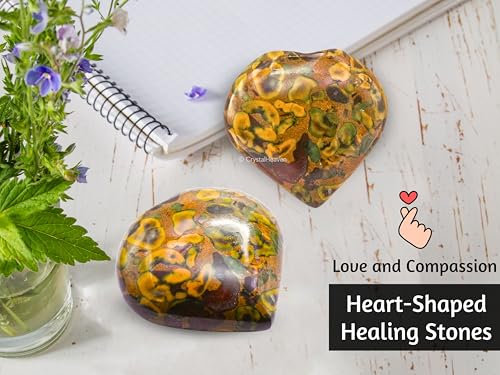 Image of Certified Fruit Jasper Crystal Heart Palm Pebbles Stones for Anxiety Stress Relief Massage - AAA Grade Original Healing Gemstone Agate Heart Palm Stone for Yoga Meditation Spiritual