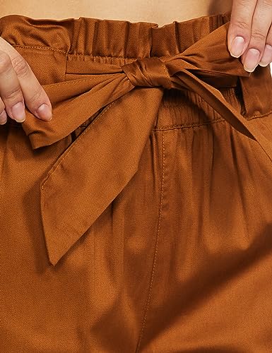 Image of Amazon Brand - Symbol Women's Slim High Rise Ankle Length Tapered Paper Bag Formal Trousers (with Self Fabric Belt) (Available in Plus Sizes)