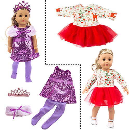 ZITA ELEMENT 22 Pcs Girl Doll Clothes Dress for American 18 Inch Doll Clothes and Accessories - Including 10 Complete Set of Clothing Outfits with Hair Bands, Hair Clips, Crown, Cap and Straw Hat