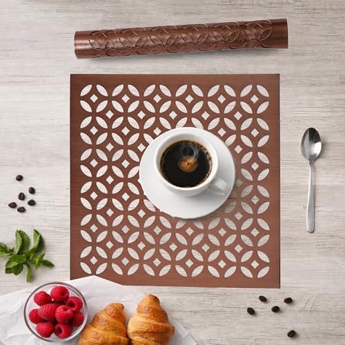 Image of Kuber Industries 4 Pcs Set Leather Side Table Mats | Reusable Kitchen Dining Table Mat for Party, Wedding and Family Functions | Square Design - Copper