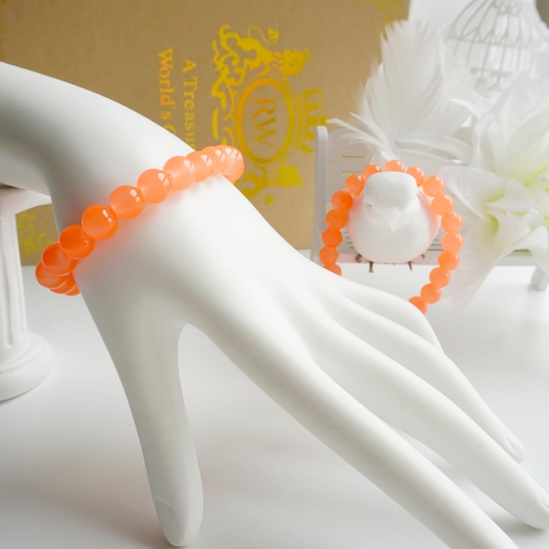 Jabrand 145pcs Glass Beads, 8mm Glass Beads for Barcelet and Jewelry Making DIY Crafts (Orange) - Image 3