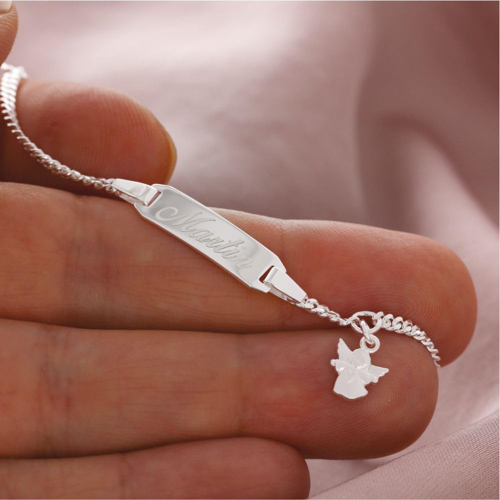 Baby ID Armband Engel Taufarmband mit Gravur Babyarmband 925 Silber Taufschmuck mit Namen kurz 12cm 14cm Geschenke Taufe Schmuck personalisiert