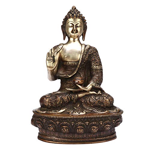 Kartique Ídolo de Buda de bendición de latón – Abhaya Mudra – 14.6 pulgadas de altura – Decoración del hogar, meditación y regalo espiritual en color bronce