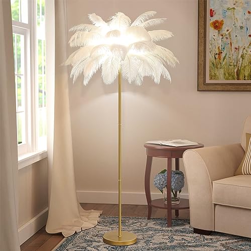 Lampadaire plume, lampadaire sur pied salon, lampadaire plume d'autruche, lampadaire sur pied Lampe à plumes élégante pour les chambres et le salon avec...