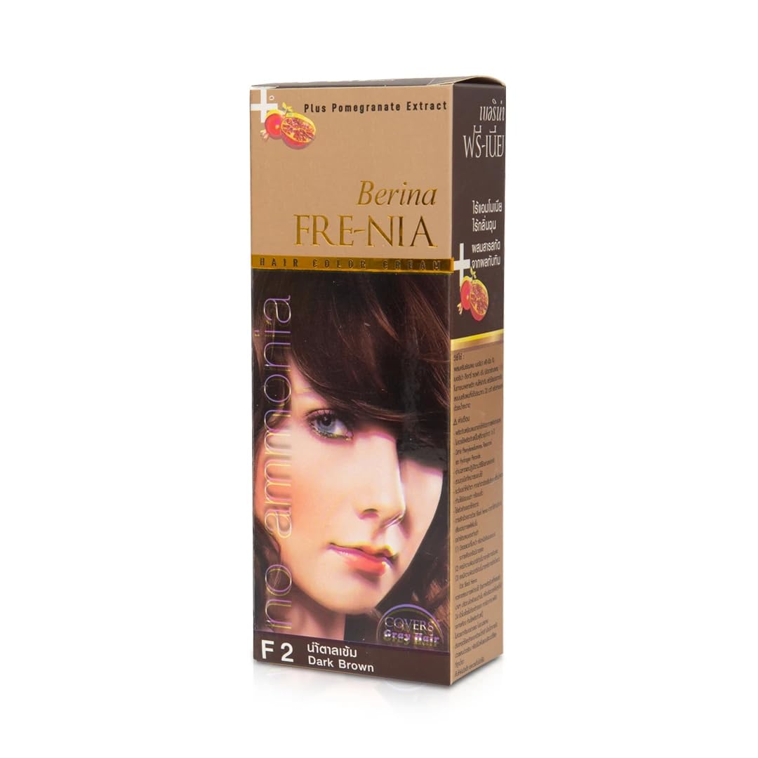 Berina Professional Fre-Nia | Permanent Hair Color Cream | 60gm | F02 Dark Brown | Ammonia Free Long Lasting Color-picture-55