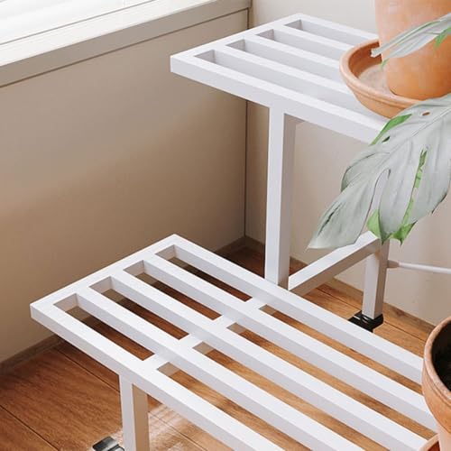 Support à plantes mobile à 2 niveaux intérieur extérieur avec étagère métal