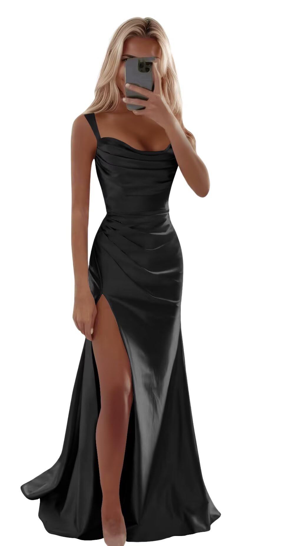 deamify Spaghetti Strap Satin Prom Dress 2026 Simple Square Neck Tight Formal Evening Gown for Teens DIN004