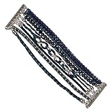  Vintage Perlen Strass ETHNO ARMBAND bunte Bänder Herbst Winter Look NEU (Blau)