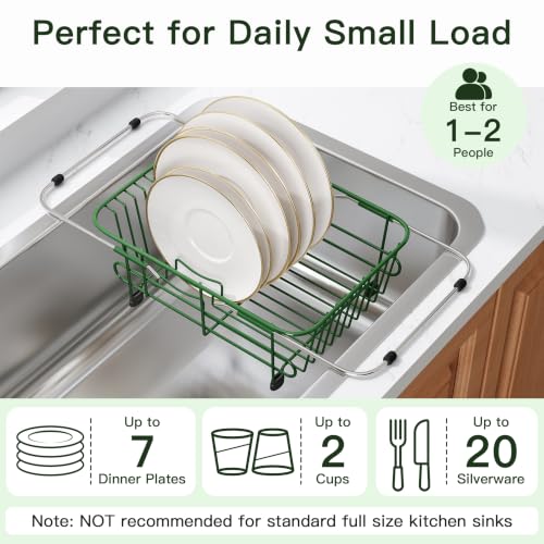Image of JASIWAY Green Dish Drying Rack in Sink with Utensil Holder, RV, Apartment