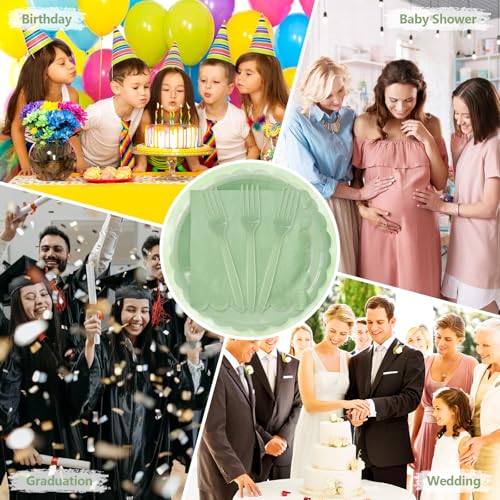 Image of Sage Green Paper Plates and Napkins,Sage Green Disposable Dinnerware, 25-7 inch