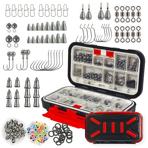 Fishing Gear Accessories Kit with Box, Freshwater Fishing Tackle Kit Included Crankbait Hook Weight Swivel Bead, Accessories Suitable for Freshwater Bass Trout, Gift for Beginner Fishing 264Pcs