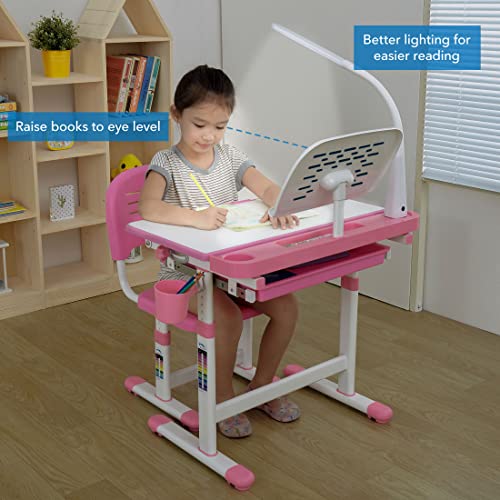 Image of Mount-It! Accessory Kit for Height Adjustable-Kids-Desk | Includes LED-Lamp, Book Holder Shelf and Pencil Holder-Cup, Pink, Works with Older Desk Models