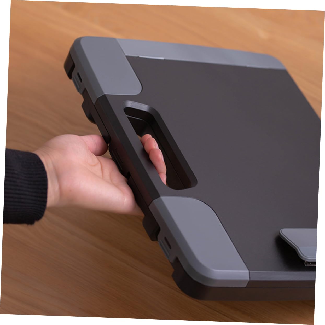 VILLCASE Boîte de Rangement pour Documents Fentes pour Trombones et Stylo en Plastique Noir, Légère, Poignée pour Bureau et Maison