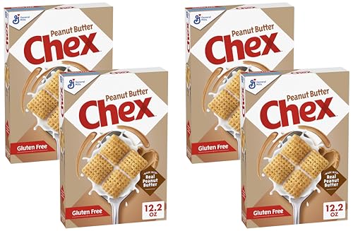 Image of General Mills Peanut Butter Chex Cereal, Gluten Free Breakfast Cereal, Made with Whole Grain, 12.2 OZ (Pack of 4)