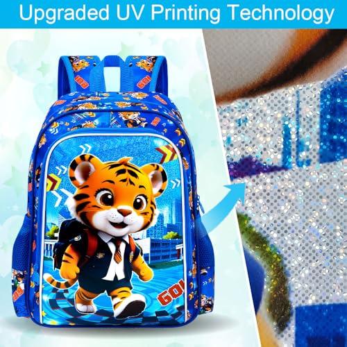 Image of CCJPX 16 inch Kids Backpack for Boys, 3PCS Tiger Water Resistant Preschool Bookbags, Cool Kindergarten School Backpacks and Lunch Box
