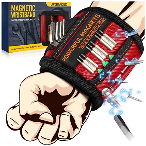 Tools For Men Magnetic Wristband, 15 Upgrade Super Strong Magnets, Best Dad Gift, Unique Gifts For Men, Magnetic Gadget for Man Gifts, Wrist Tool Holder for Holding Screws, Nails, Drill Bits.