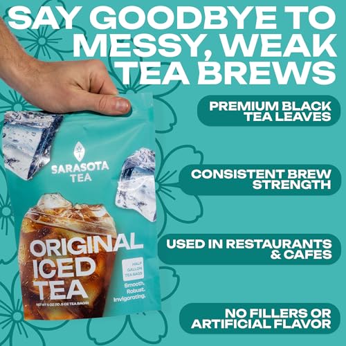 Image of Original Iced Tea Bags Half Gallon | 10 Count Large Iced Tea Bags | Makes 5 Gallons | Unsweetened Pitcher | Easy Brew