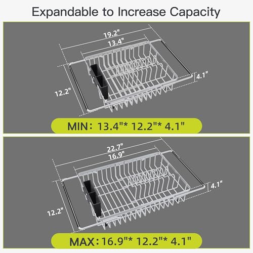 Image of JASIWAY Expandable Dish Drying Rack Over the Sink with Utensil Holder