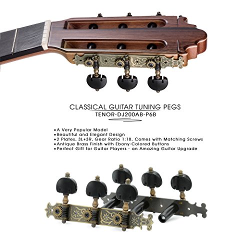 Dj200Ab-P6B Tenor Classical Guitar Tuners Professional Tuning Key Pegs/Machine Heads For Classical Or Flamenco Guitar In Antique Brass. #TOP2