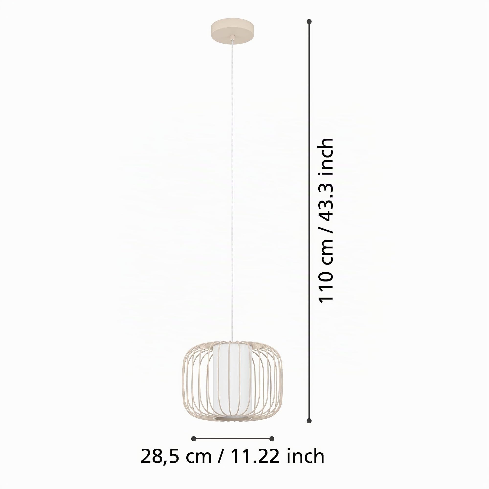 Eglo Suspension luminaire Terrarosa, lustre pour salon et salle à manger | lampe de plafond suspendue en métal couleur sable et tissu blanc, douille E27, Ø 28,5 cm