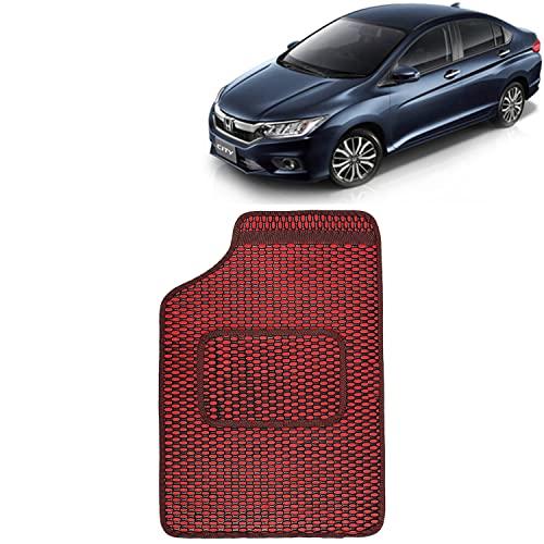 Image of Kingsway Dotted Design Car Floor Foot Mats Universal Fit for Honda City, Model Year : 2017-2019, Water and Dustproof, Color Red, Set of 5 Pieces