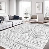 Miukiki 8x10 Area Rug for Living Room Moroccan Washable Rugs Non Slip Indoor Floor Carpet Foldable Large Soft Area Rug for Dining Room Bedroom with Low Pile(Grey,8'x10')