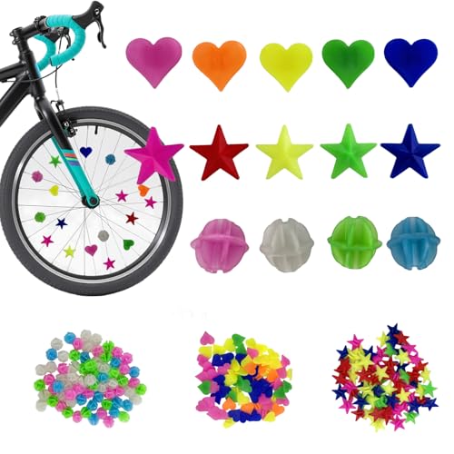VELLUSTRA Bunten Fahrradspeichen 210 Stück, Fahrrad Speichenperlen Zubehör Kinder, Speichenperlen Kinderfahrrad Reflektierende Dekorationen, DREI Typen Speiche Perlen für Mädchen und Jungen