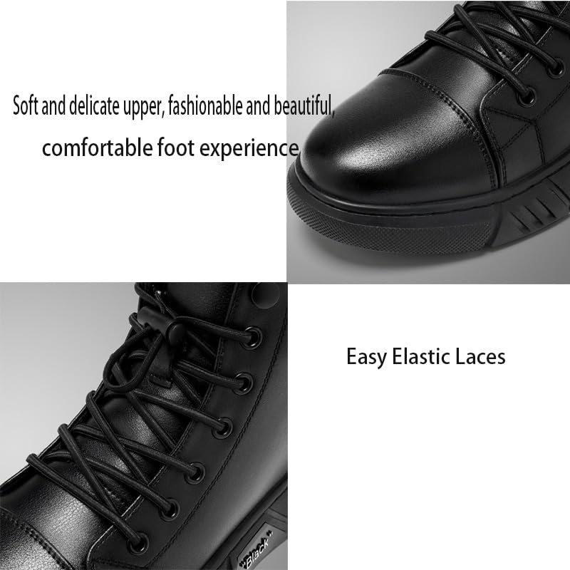 RiceelSor Men Ltalian High-top Leather Boots Side Zipper Waterproof Non-slip Round Toe Shock-absorbing Softsole Business Warm Velvet Chukka Ankle Booties4