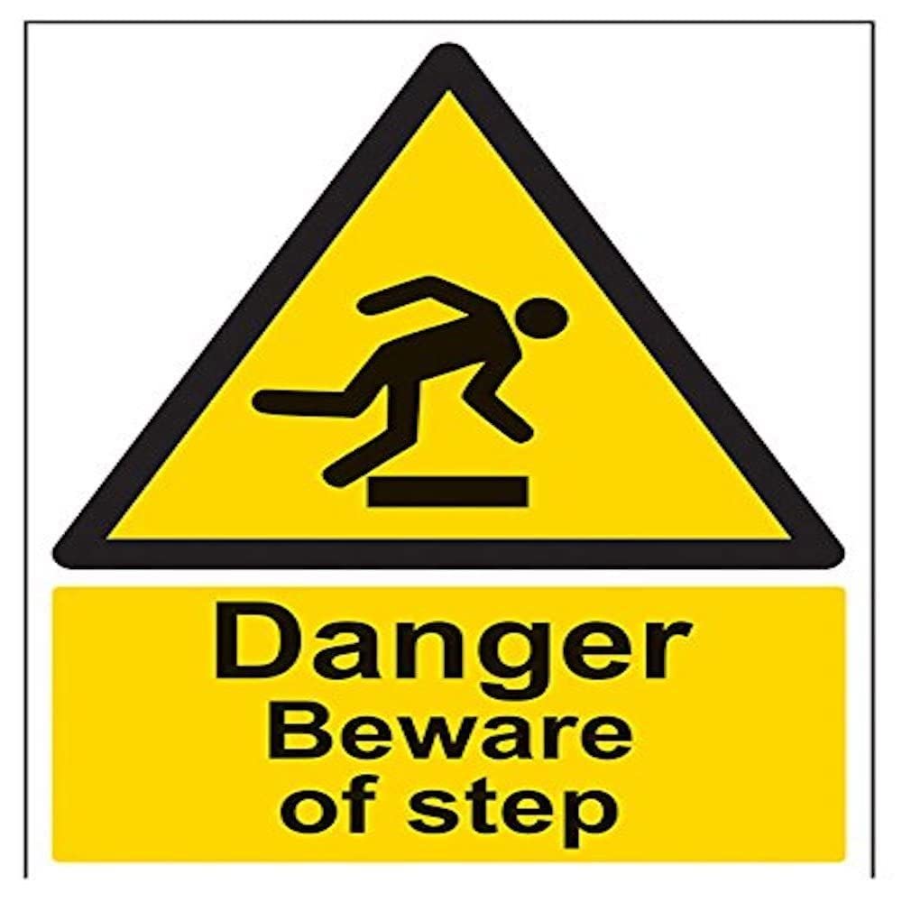 V Safety Danger Beware Of Step Warning Sign - 300mm x 400mm - 1mm Rigid Plastic