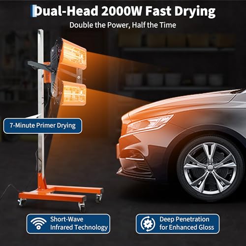 Professional Infrared Paint Curing Lamp 2000W Short Wave Paint Baking Light w/Timer & Wheels for Body Repair Paint Curing Systems Adjustable 110V Paint Dryer Tool for Auto Shops by JoanKaren - Image 5