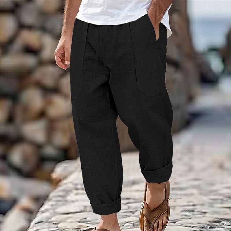 Linen Pants for Men Lightweight Summer Mens Pants Elastic Waist Drawstring Baggy Linen Trousers with Pockets3