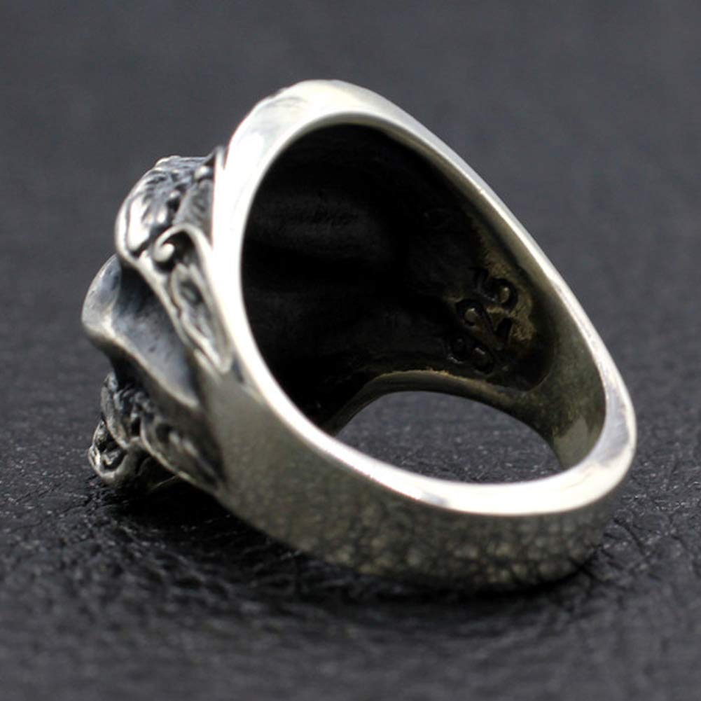 YABEME 925 Sterling Silber Schädelring, Vintage Geschnitzten Rock Punk Gothic Schmuck, Frauen Männer Coole Geburtstagsfeier Biker Geschenk (Größen 8-11)